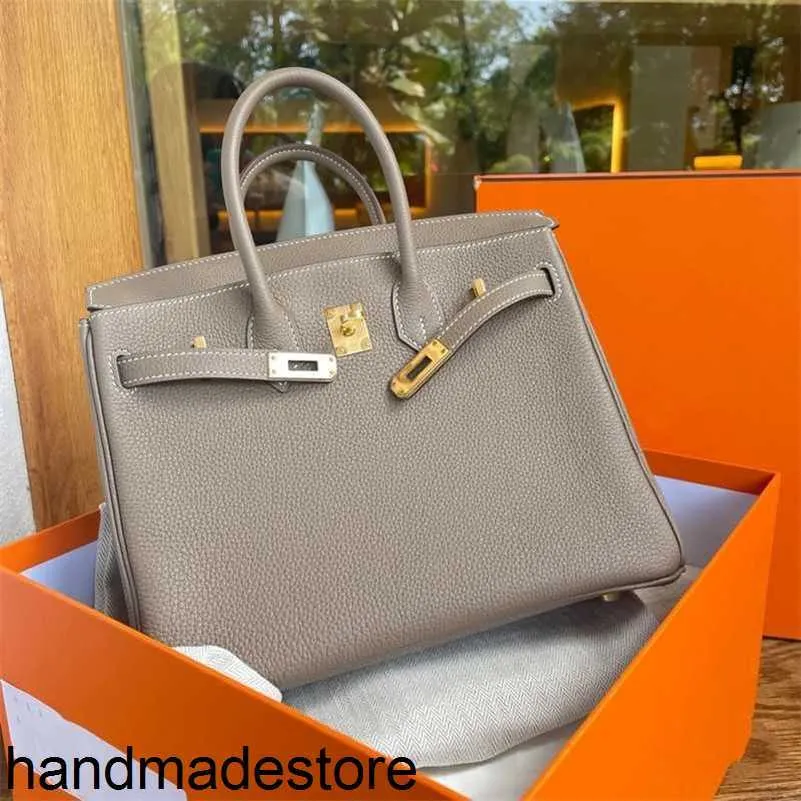 Genuine Leather Bk Platinum Bag Tote Designer Hand-stitched Honey Wax Thread Home Togo Calfskin Lychee Women's Buckle Handbag Original Logo Handmade