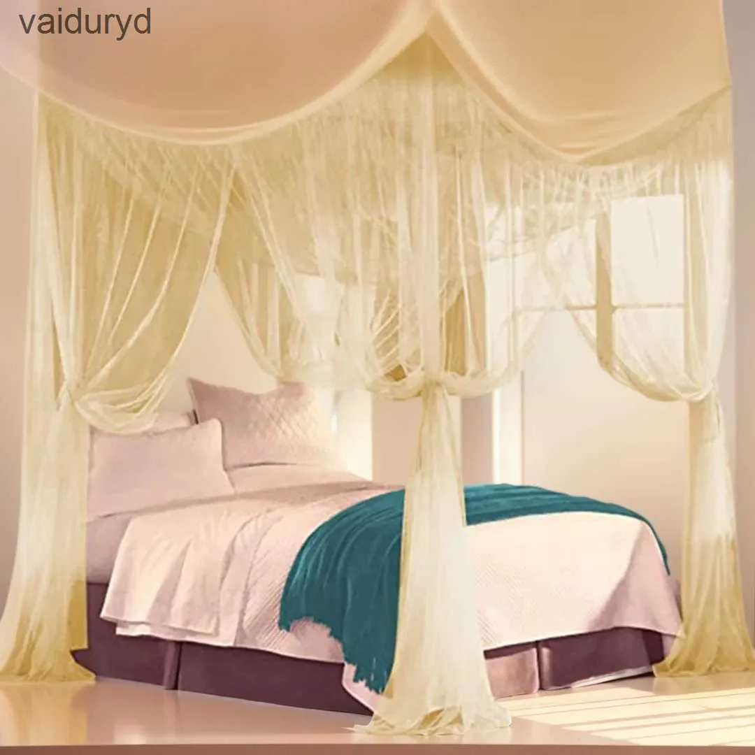 Sivrisinek net lüks dört kapılı seksi sivrisinek net kare gölgelik - Kral/kraliçe çift kişilik yatak boyutunda zarif beyaz saray ağ