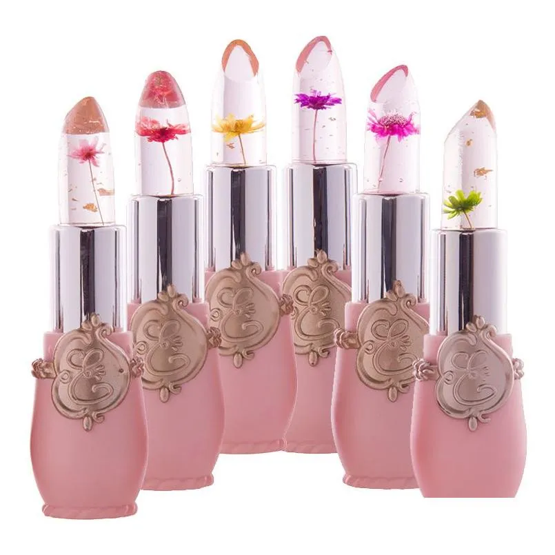 Lippenstift-Blumen-Lippen-Feuchtigkeitscreme Langlebiges Gelee-Blumen-Make-up Veränderte Farblippen Blam Pink Transparent Barra De Labios Larga Dr Dhx3D