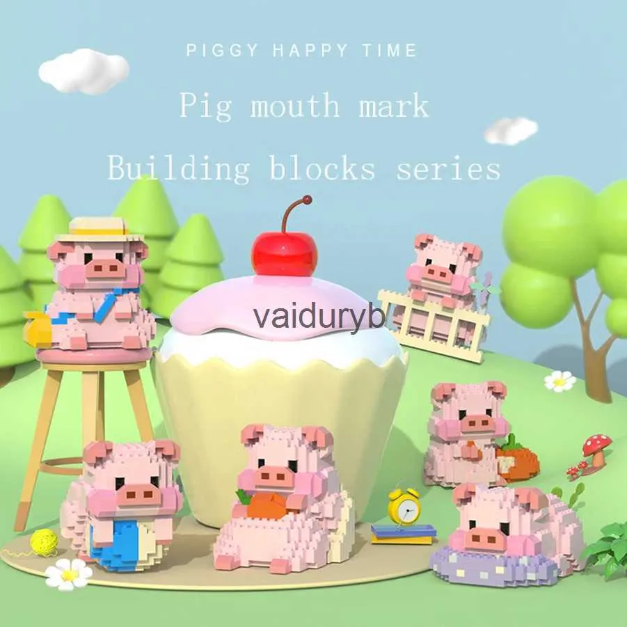 Magnetblöcke Schwein Tagebuch Cartoon Schwein Puppenbausteine süße Desktop -Dekoration LDRENs Baugruppe ToysVaiduryb