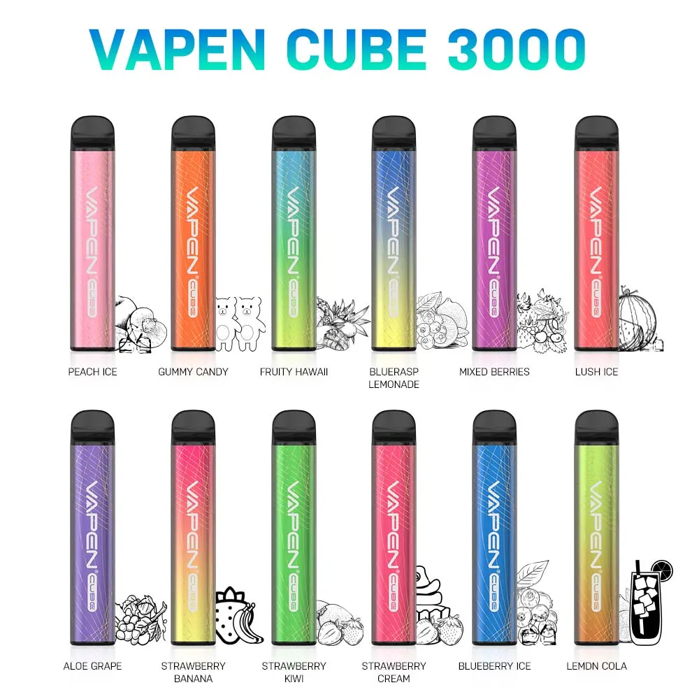 Original Vapen Cube 3000 Puff Disposable Vape E Cigaretter Portable Vaporizer Starter Kits 0% 2% 5% Förspillad 8,5 ml Kapacitet 1000mAh Batterisång