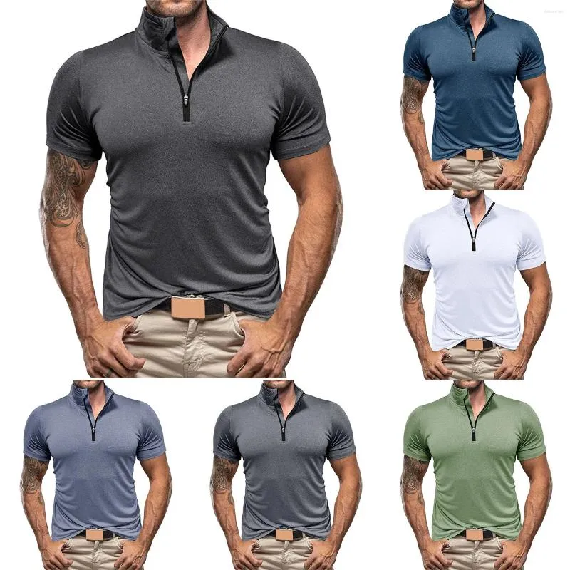 Men's T Shirts Fashion Leisure Business Zipper Solid Bulk For Men Shirt Pack Tall