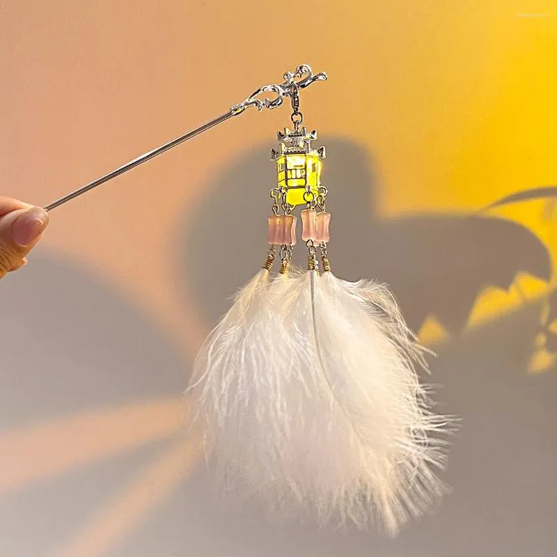 Hair Clips Chinese Sticks With LED Light Feather Pendant Pins Alloy Luminous Hairpins Elegant Jewelry Accessories