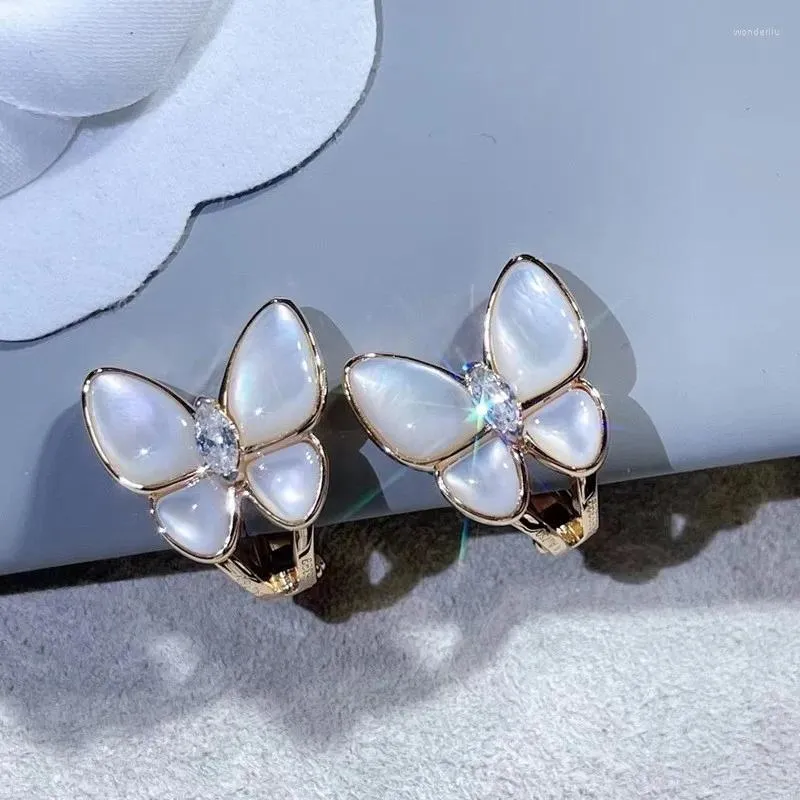 Boucles d'oreilles pendantes classiques en argent Sterling 925, mère de Fritillaria blanche, clou papillon pour femmes, bijoux fins à la mode, cadeau