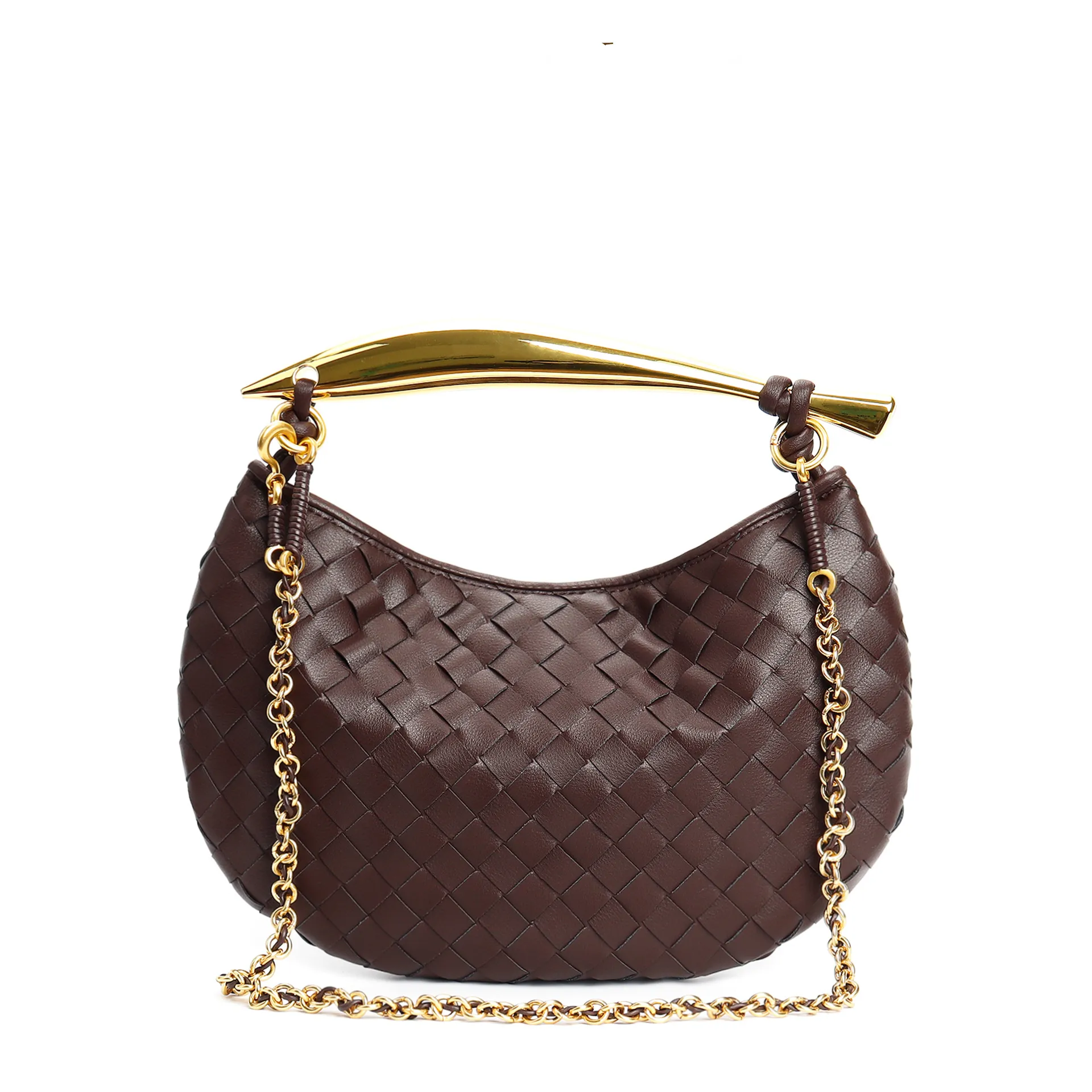 Opulent Leather Chain-Detail Shoulder Bag