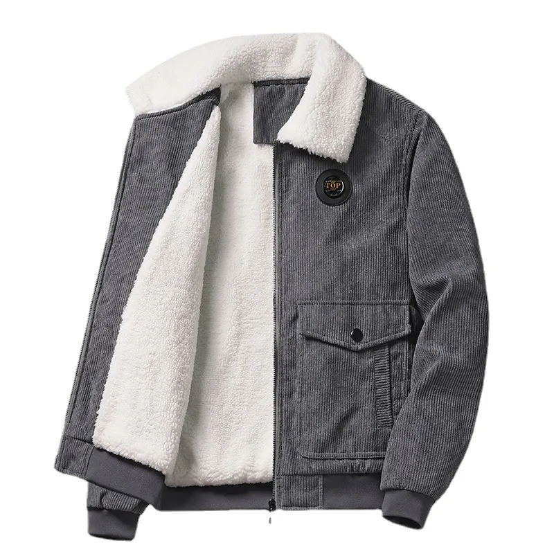 Chaqueta gruesa de algodón y Cachemira de cordero para hombre, chaqueta de pana informal coreana de invierno con cuello de solapa, ropa para hombre