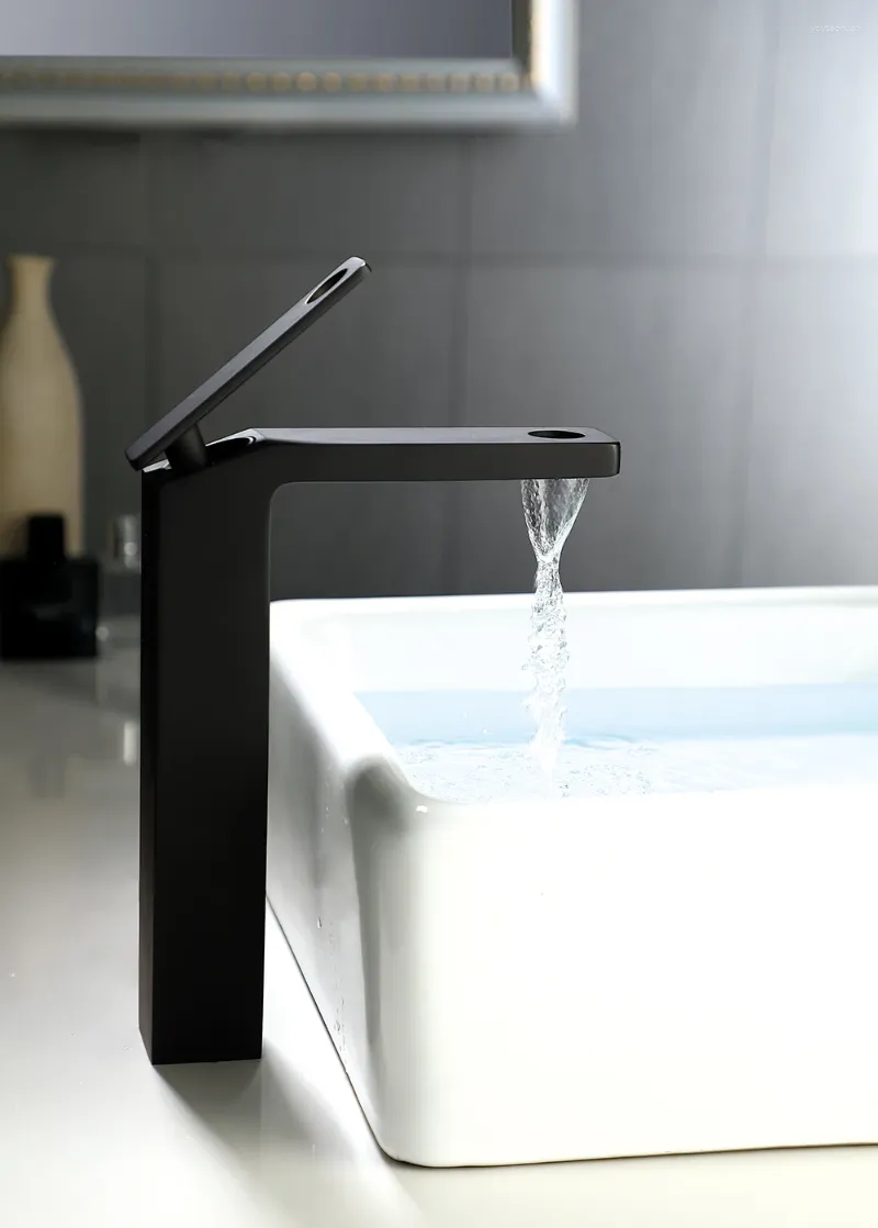 Badezimmer Waschbecken Wasserhähne Top Qualität Schwarz Messing Hohe Wasserhahn Mode Design Einhand Loch Becken Mischbatterie Kupfer Bad