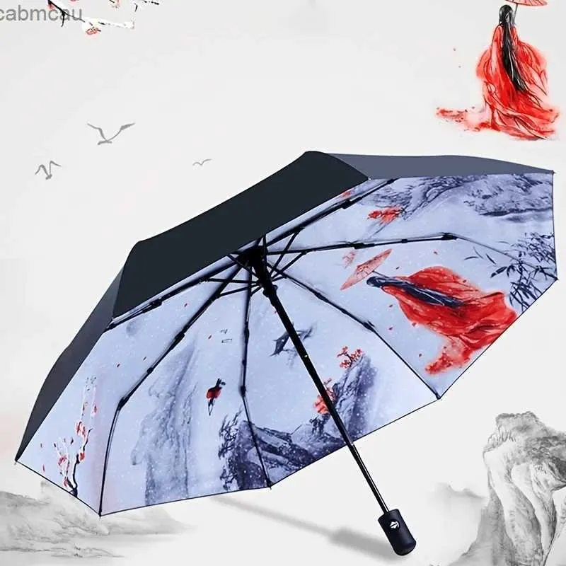傘のアンティーククリエイティブフォールディングマニュアル自動傘防風旅行傘雨の男性と女性のための傘