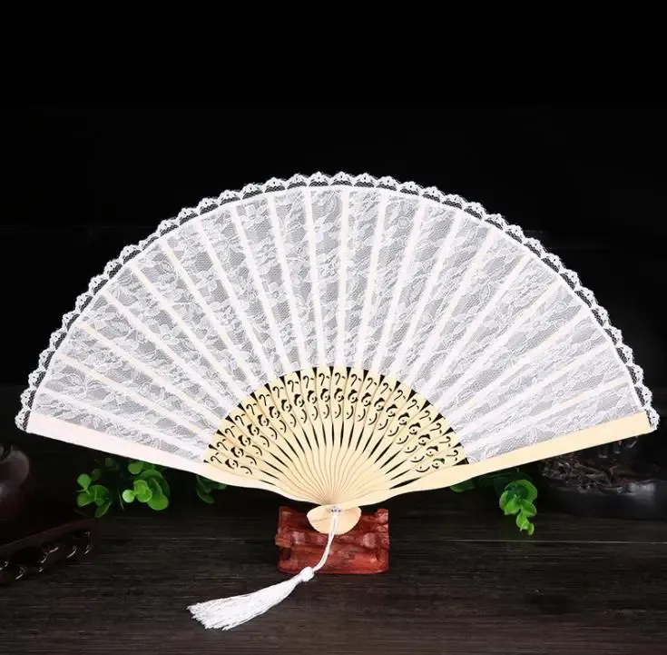 Großhandel 100 teile/los Bambus Weiß Mode Vintage Spanisch Spitze Dekoration Hochzeit Braut Party Fan SN1647