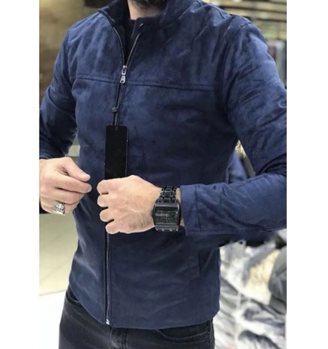 Släpp ny vinter mocka kappa smala fit jackor mens casual varm outwear jacka män solid varma pekstorlek m3xl2245363