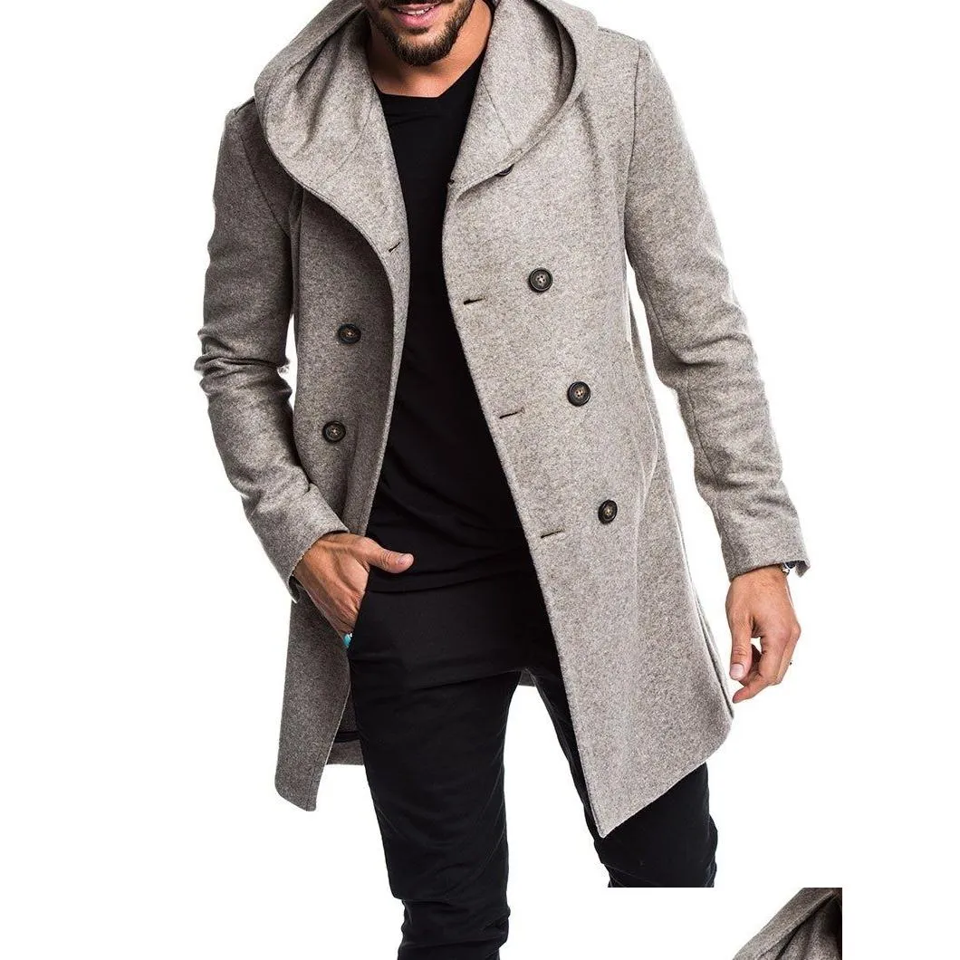 Men'S Wool & Blends Fashion-Mens Wool Coat Autumn Winter Mens Long Trench Cotton Casual Woollen Men Overcoat Coats And Jackets Drop De Dhcoz