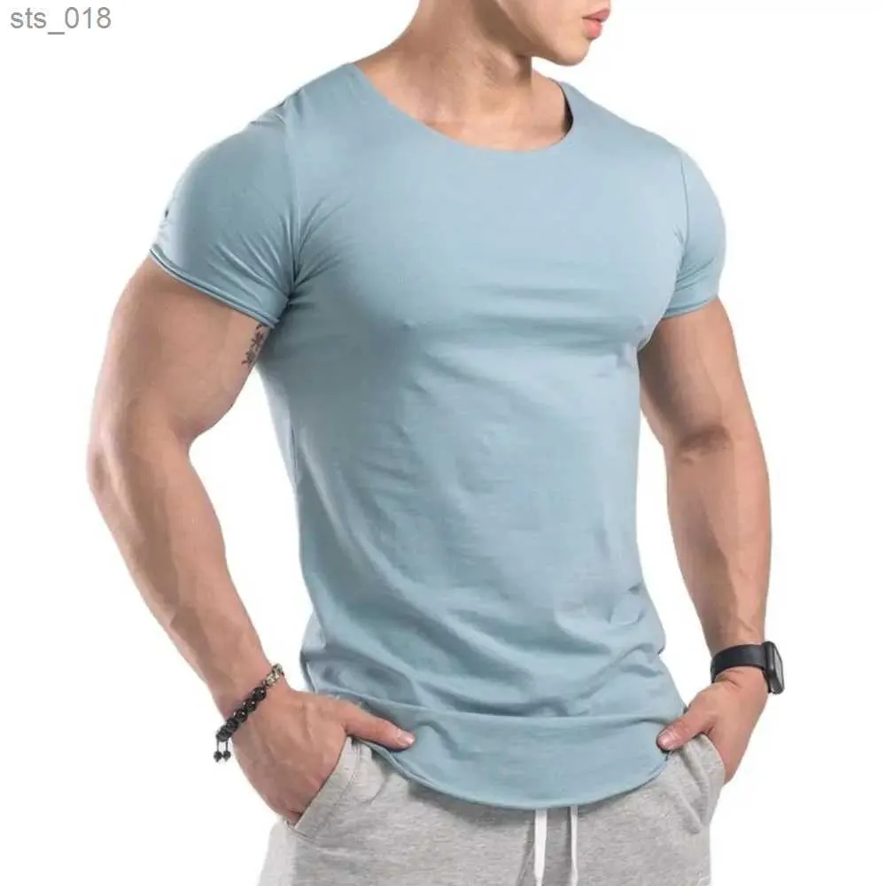 Jogging Clothing Running Sport T-shirt Men Gym Fitness Bodybuilding Cotton Skinny Shirt Male Jogging Training Solid Tee Tops Crossfit ClothingH24119