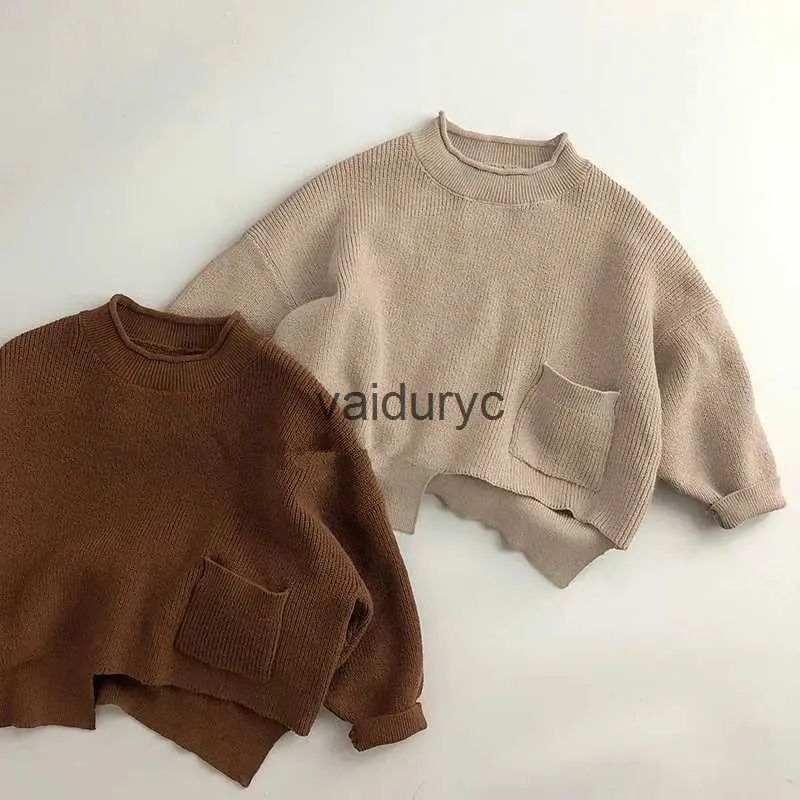 Pullover Autumn Ldren New Long Sleeve Sweater Sweater Fashion Girls Sweater Vintage Loose Baby Kniteed Bullover Kids Discal Classion H240508