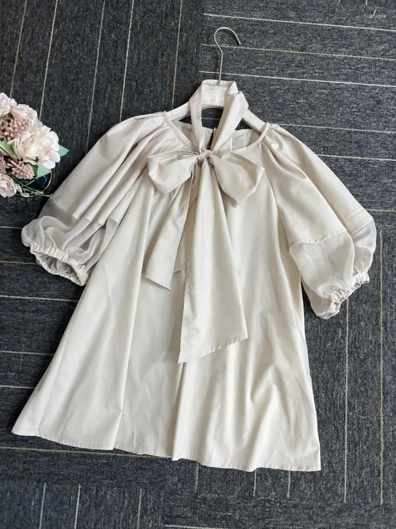 Camicette da donna Neploe Organza Pendolari Lace Up Blusas Mujer 2024 Estate Bubble Sleeve Camicie allentate Giapponese Impiombato Fiocco Collo Lady