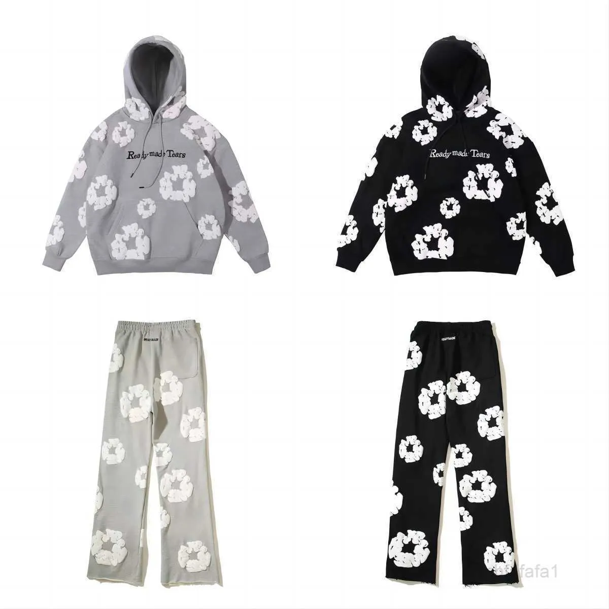 Hot Koop heren Hoodie Broek Herfst Winter Kanyes Kapok Volledige Print Foam Hip Hop Losse en vrouwen Pluche y Sweatsuit 6J13