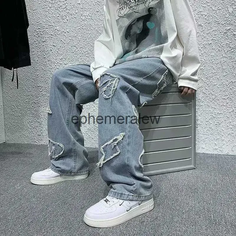 Mäns jeans jeans unisex bred ben jean lös rak fit mens och kvinnors jeans 2022 Ny mode casual lösa hip hop pants streetwear s-3xlephemeralew