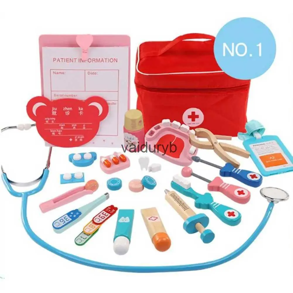 Strumenti Laboratorio Giocattoli per bambini Set da medico per bambini Kit ldren Giochi per ragazze Ragazzi Fai finta di giocare in legno Rosso medico Dentista Scatola di medicinali Borsa di stoffavaiduryb