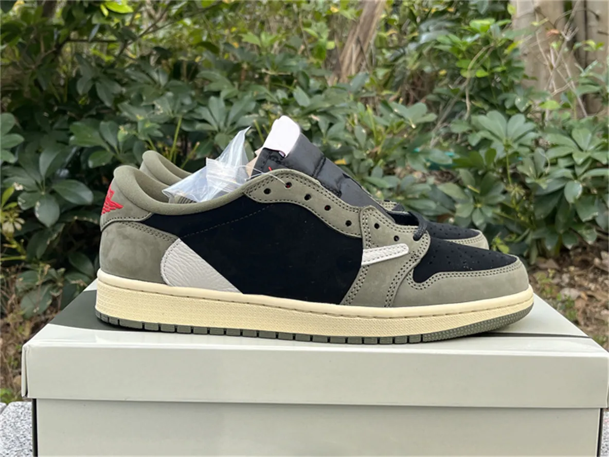 2024 Autentiskt fragment 1 Låg OG Black Olive Shoes Reverse Mocha High Sail Military Blue Black Black Phantom WMNS Golf Olive Cactus Jacks Sneakers With Box