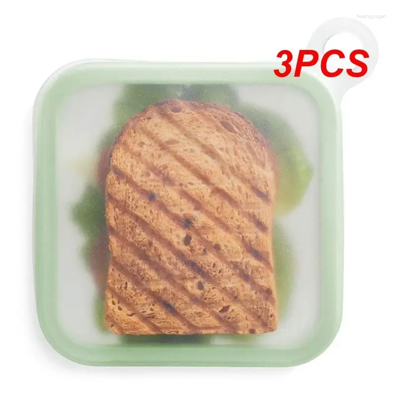 Dinnerware 3PCS Reusable Silicone Sandwich Case Portable Toast Bento Box Snack Student Office Worker Lunch Microwave Oven