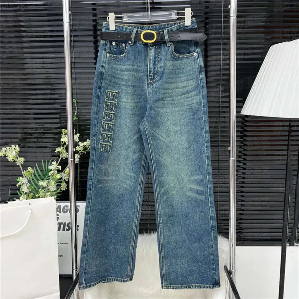 Designer de jeans mulheres calças jeans design carta lateral perna reta calça cintura alta moda jean calças streetwear