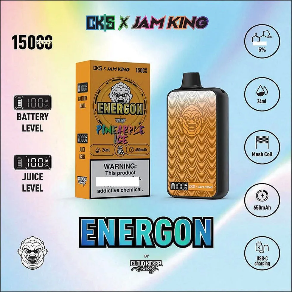 Jam King Vape Disposable 15000 Puffs 12 Flavors 24 ml POD SMART SCREE Display 2% 3% 5% Nic Mesh Coil 1,1 Ohm Big Vapor 650mAh Battery Rechargeble E Cigarett