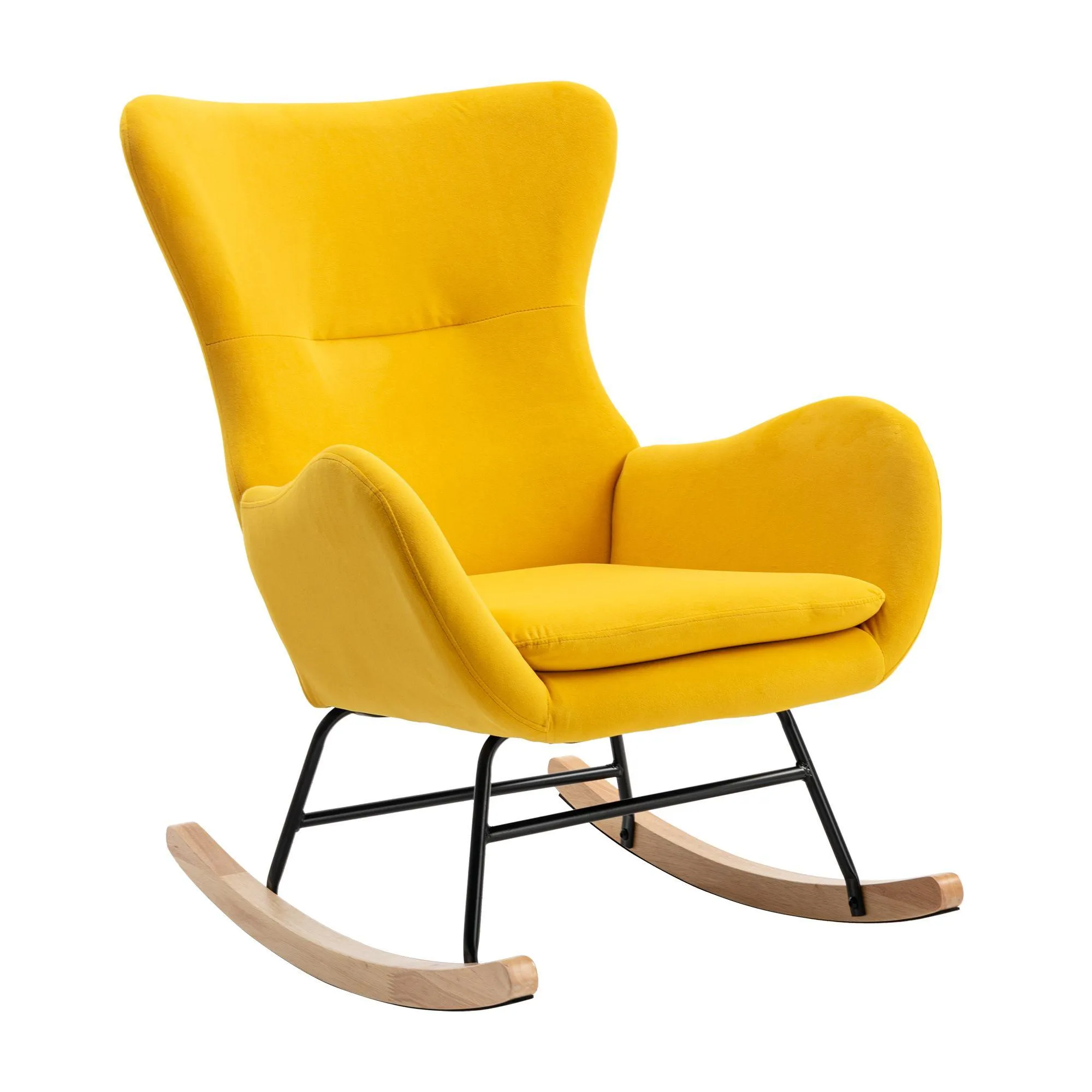 Wygodne i stylowe krzesło na bujanie w salonie z wysokim oparciem i podłokietnikami - idealne do użytku na patio lub w pomieszczenia
