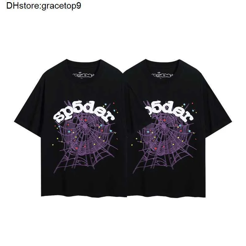 L9JF Spider Web Men's T-shirt Designer SP5DER Women's T Shirts Fashion 55555 Kort ärmar Youngthug Hip Hop Rap Star Unisex Street