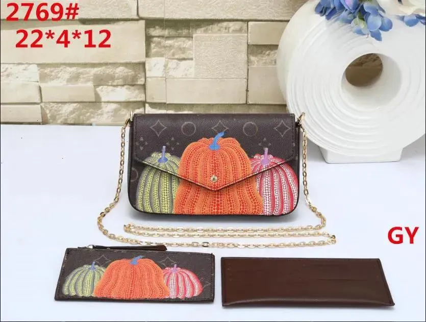 2023 Mode Femmes 3pcs / Set Sac de designer Citrouille Sac fourre-tout Messenger Designer Portefeuille Top Qualité Sacs à main en cuir Bandoulière Sac à bandoulière classique Old Flower Purse LA