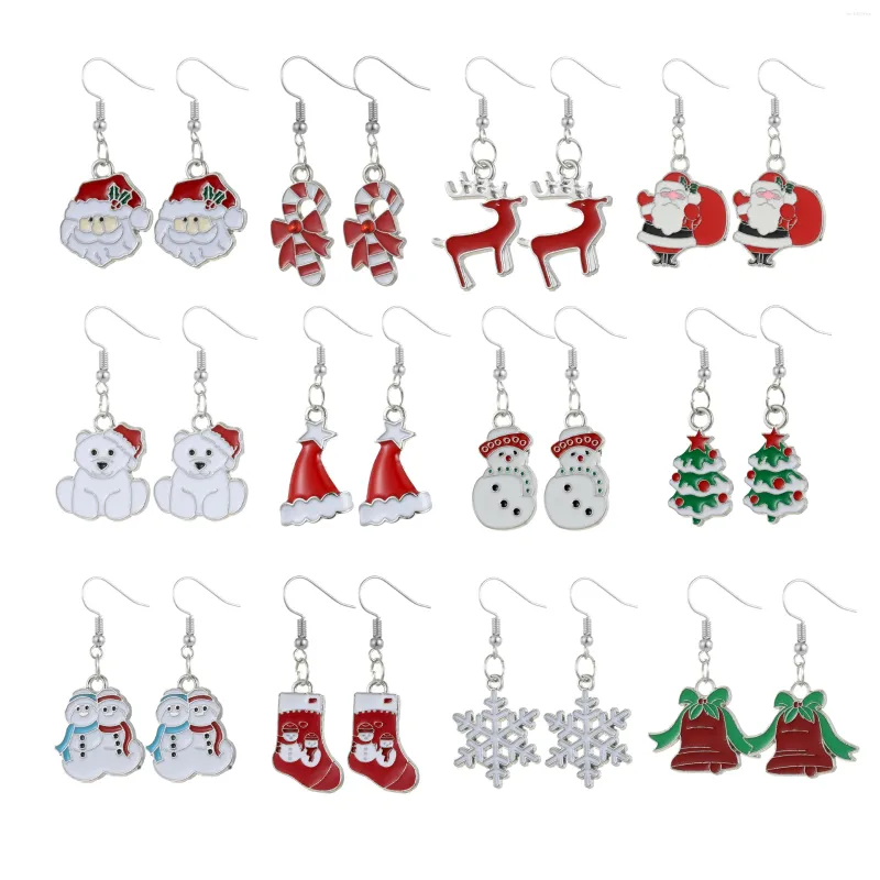 Orecchini pendenti 1 paio Set di orecchini natalizi creativi Colore argento Campana smaltata Pupazzo di neve Gioielli di Babbo Natale per regali di donne e ragazze