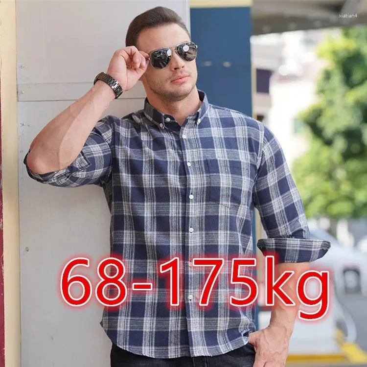 Camisas casuales para hombres Camisa a cuadros Tamaño grande 68-175kg Otoño Manga larga suelta Plus Tops grandes 9XL