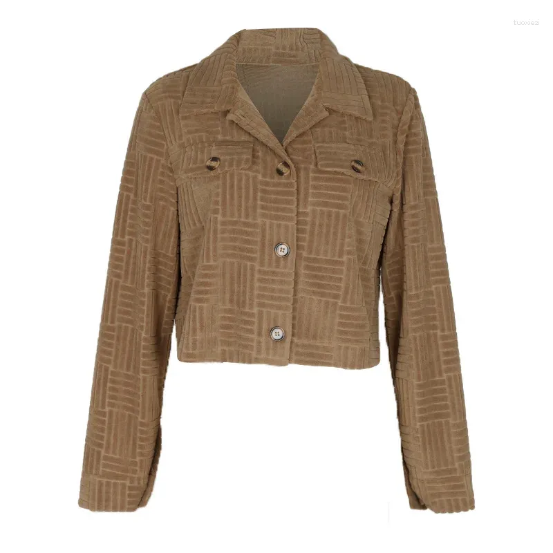 Kvinnors jackor khaki för kvinnor fast färg amerikansk retro smal montering jacka singel breasted cardigan casual coat chaquetas para mujer