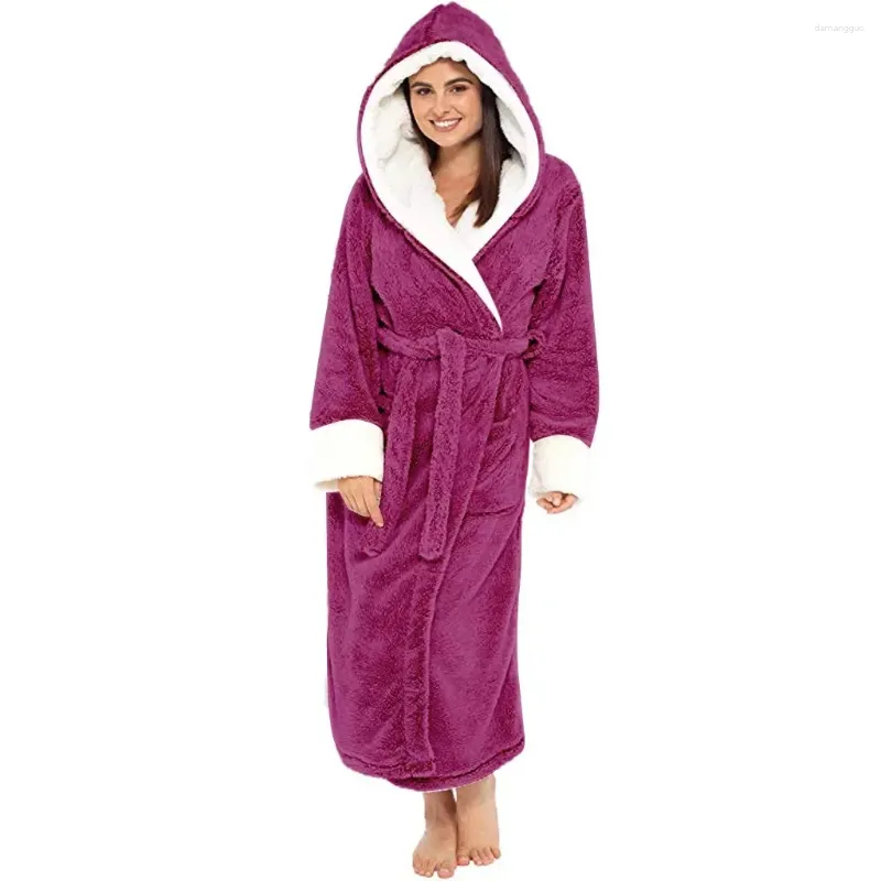 Women's Sleepwear Thermal Bridesmaid Kimono Flannel Winter Grid Pink Warm Extra Robes Sexy Bathrobe Long Luxury Fur Bath Women Robe Gown