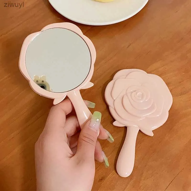 2PCS Mirrors Mini Rose Cosmetic Mirror Retro Flower Shaped Mirrors Travel Protable Handheld Makeup Mirror Women Makeup Supplies Room Decor