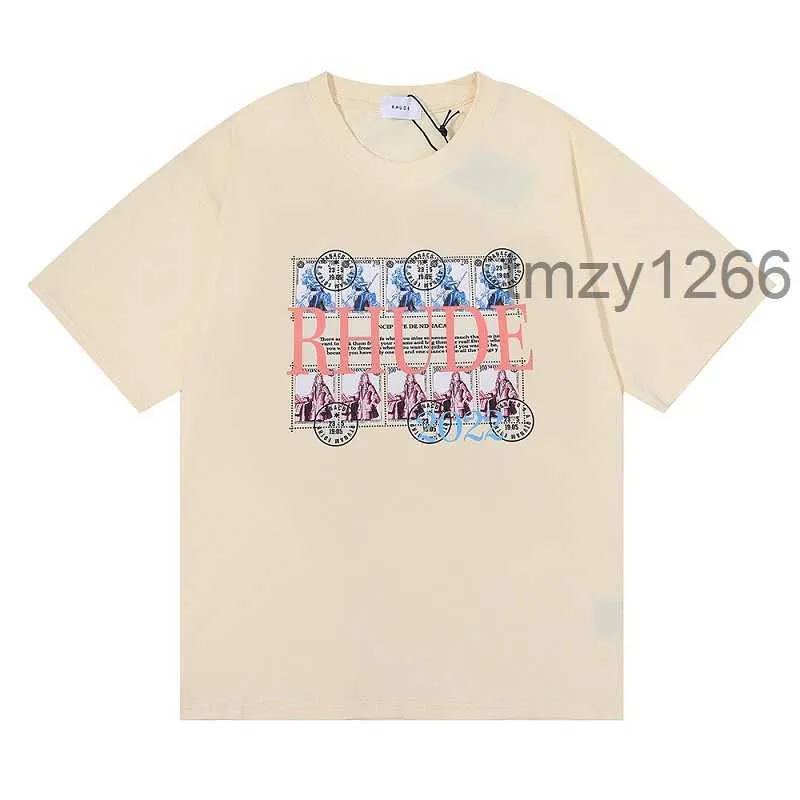 最新2023男性TシャツRhude Mens Mens Shirts Designer Tshirt Print Streetwear Outdoor Fashie Shorm Summar Curagy Loose BreseableS-XL WFK8