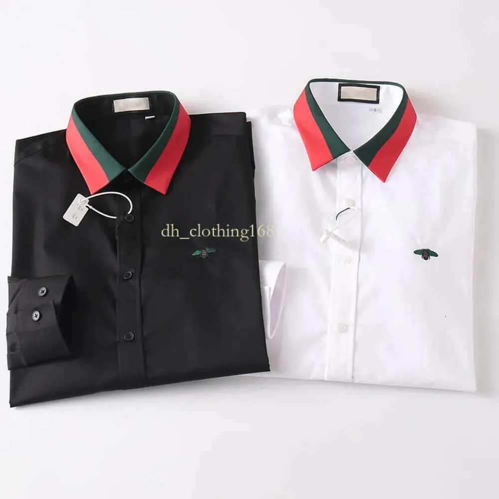 Designer Classic Men's Dress Shirts Business Casual Long Sleeve Shirt Spring Autumn Regular Fit Flex Collar Stretch Solid Shirts for Mens Black White
