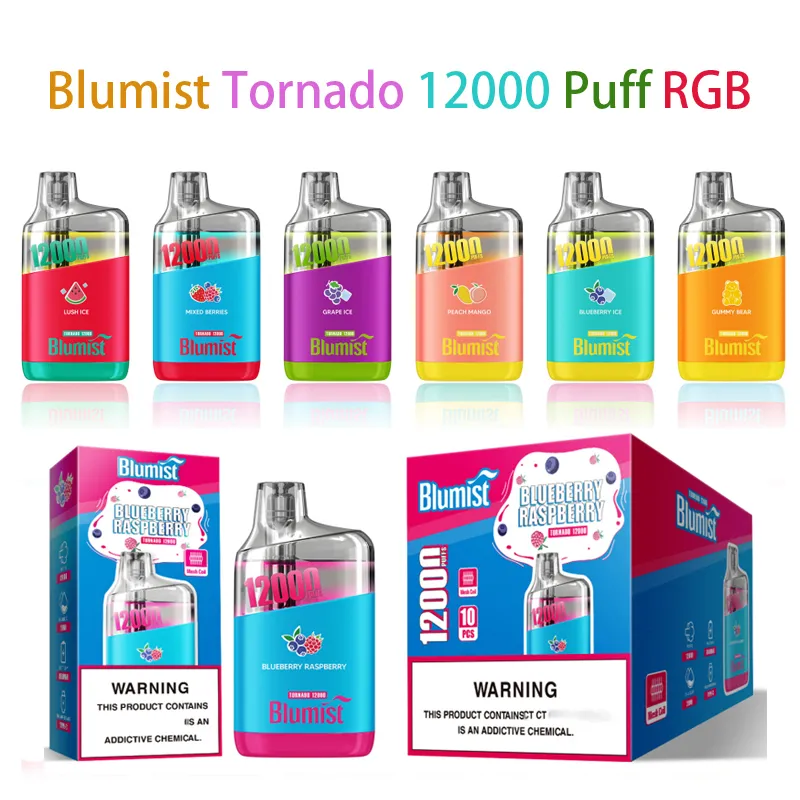 12000 puf 12k puf 12000 puflar blumist rgb tek kullanımlık vape 20ml vaper 850mAh Pil Vapes Vapers Tasarımcı Top Vape Tek kullanımlık puf vahşi vape razz çubuk