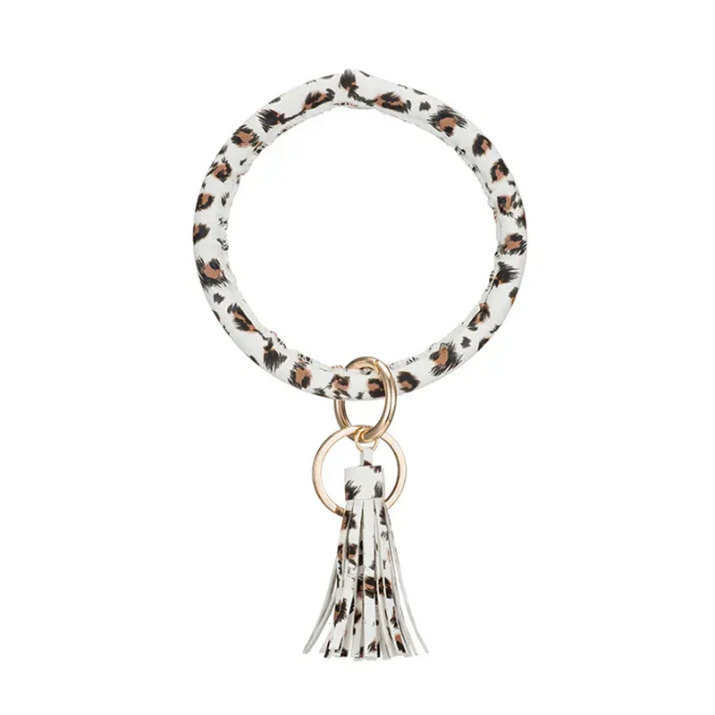 Cheapest Tassel Pendant Bracelet Key Chain Pu Leather Bracelets Wristlet Bangle Leopard Keychain Round Ring Charm Jewelry Car Keyring Holder