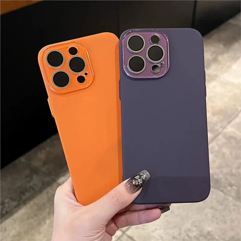 Luxury Matte Hard Plastic Thin Phone Case for iPhone 15 14 13 12 11 Pro Max Glass Camera Protection Shockproof Cover Capa