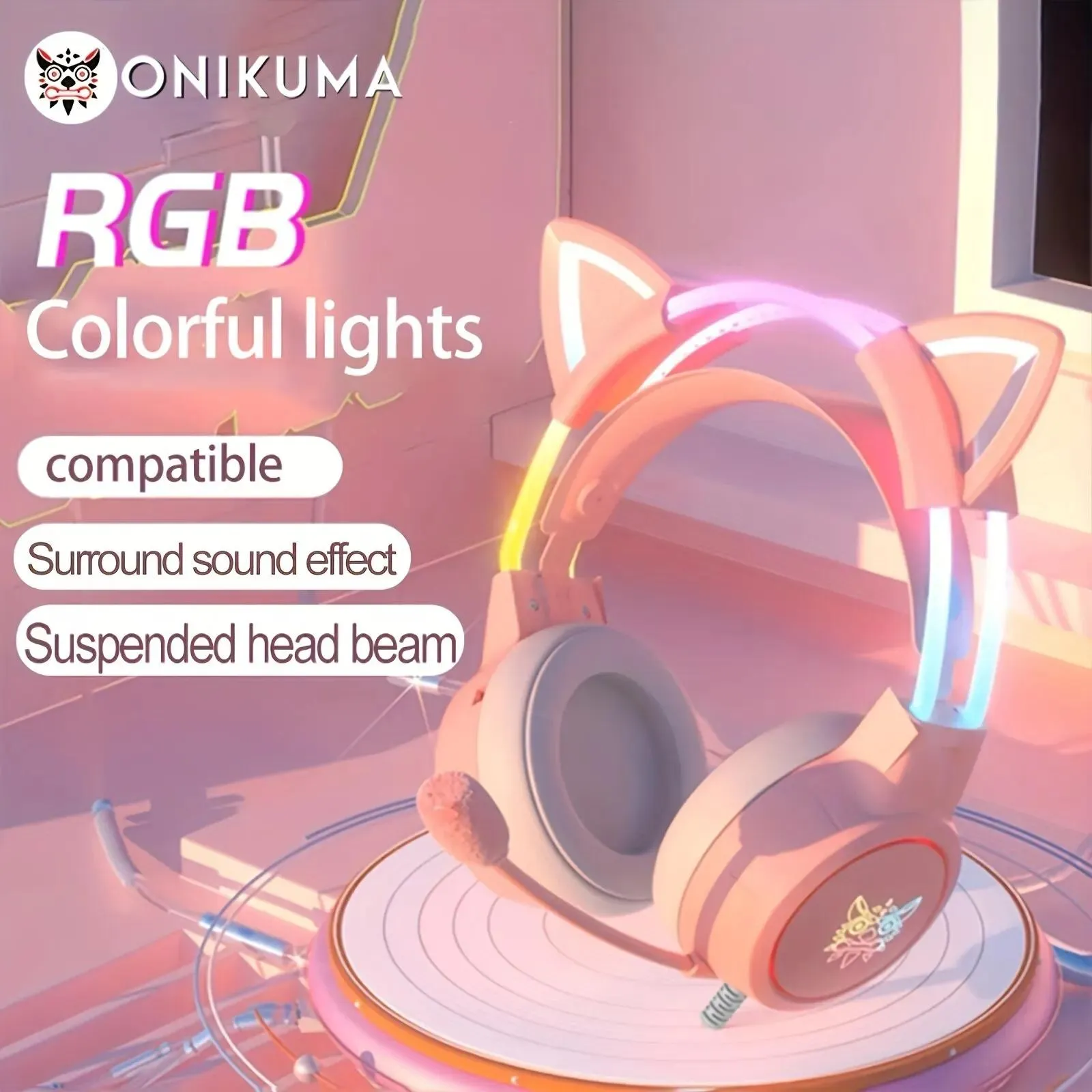 Headphones ONIKUMA RGB Head Beam Gaming Headset with Mic Earphones Durable Stereo Surround Headphone Gamer for Game for PS5 Switch