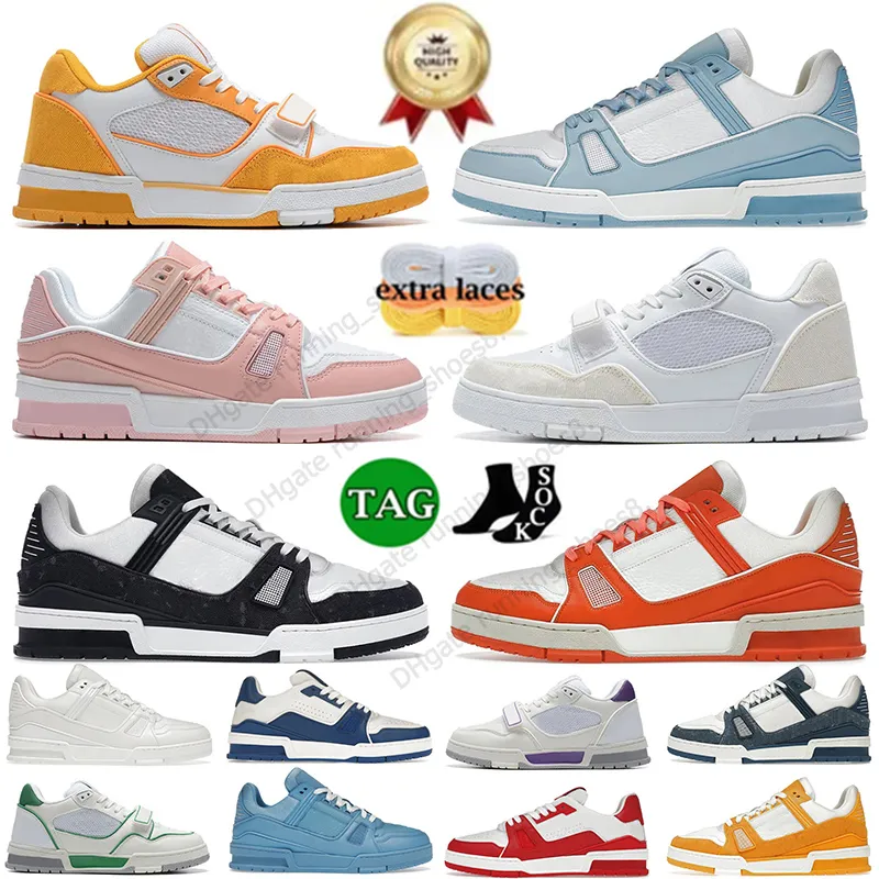 Luxury Embossed Virgil Trainer Casual Shoes Calfskin Low Overlays Green Abloh Denim Orange Brown White Tennis Canvas Brand Sneakers Size EUR36-45