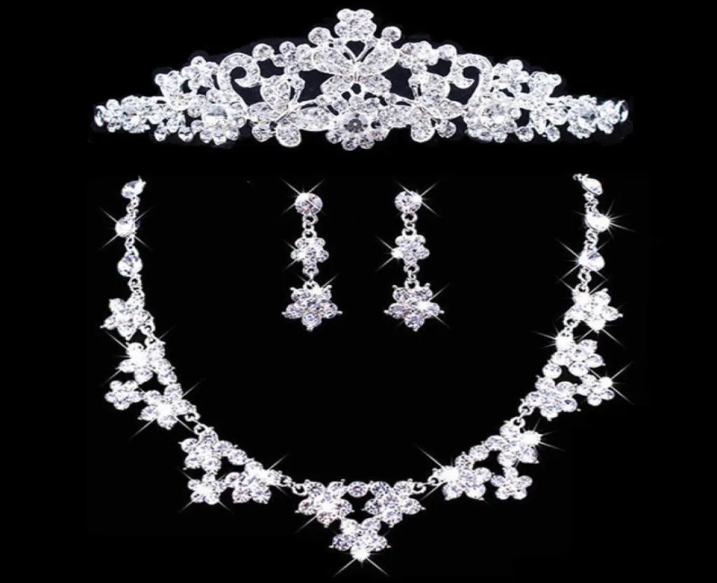 Collana scintillante Orecchini Set Farfalla da sposa Corona Copricapo Diademi Accessori per gioielli Festa di nozze S0078762442