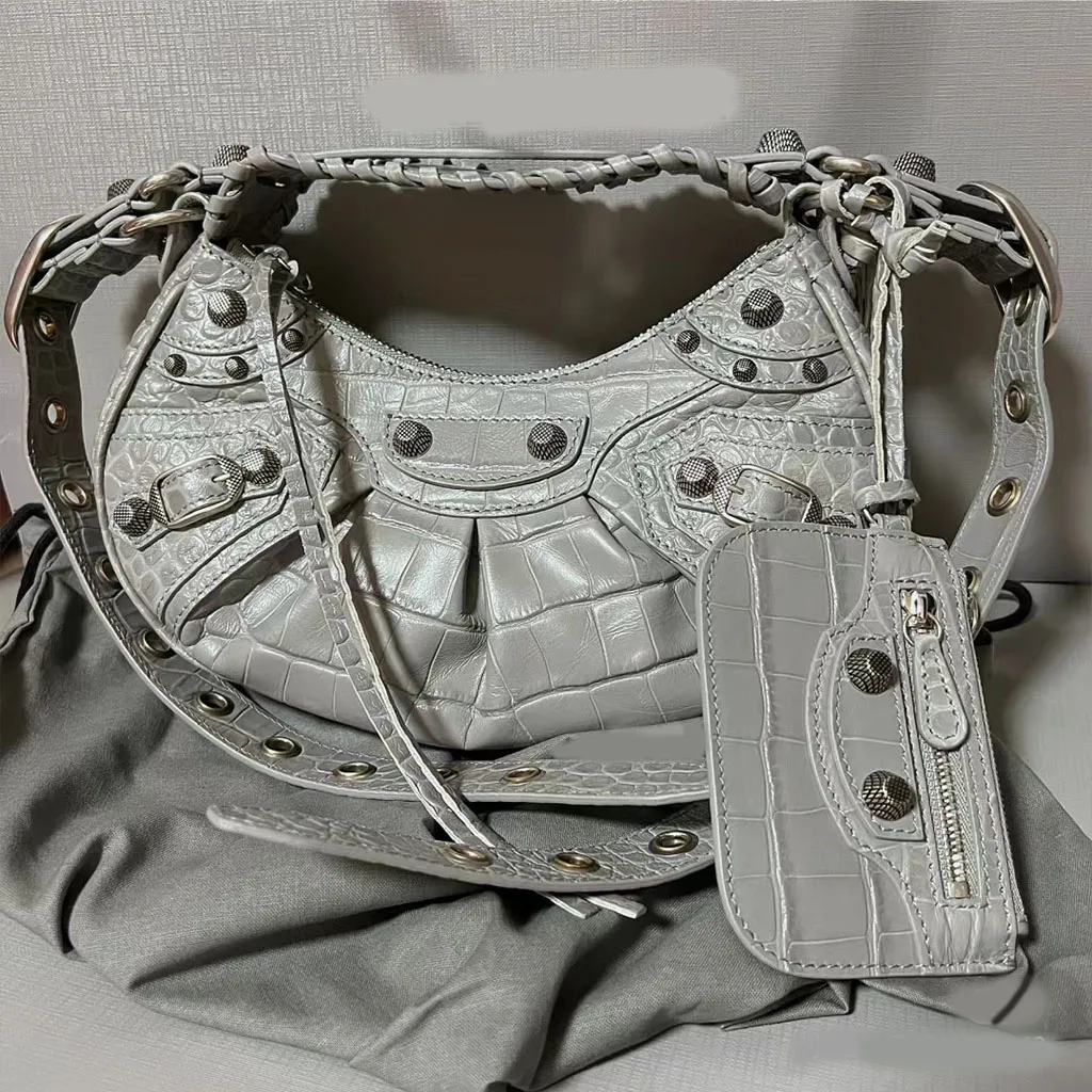 ★you a use★ Wonder petit bag Croc silver DHgate.com:Womens Crocodile Embossed Leather Half Moon Tote