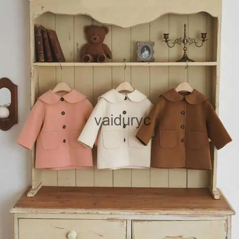 Vestes automne hiver bébé fille en laine manteau infantile grand revers veste à vent en laine chaude enfants mode coucher de vent de vent ldren pacoat h240508