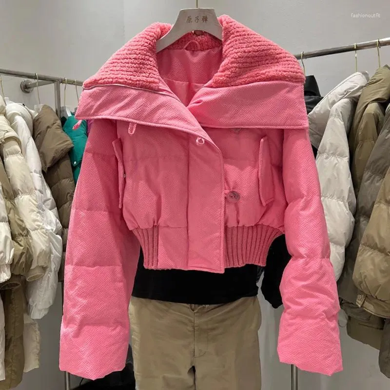 Trench da donna 2024 Autunno Inverno Donna Giacca corta imbottita in cotone Casual Grande risvolto Manica lunga allentata monopetto in cotone caldo