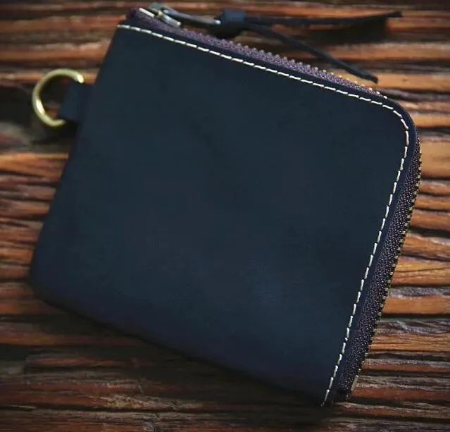 Portefeuille en cuir véritable pour hommes, Vintage court, Mini portefeuille à fermeture éclair, porte-carte avec poche pour pièces de monnaie