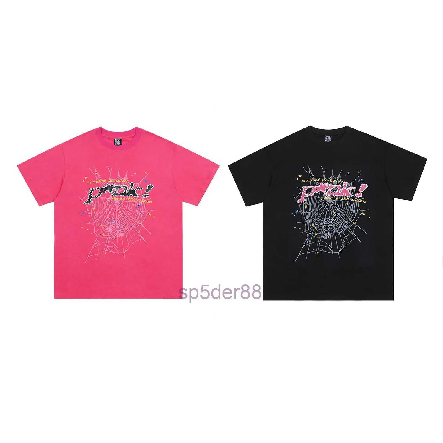 Homens Camiseta Rosa Young Thug Sp5der 555555 Mans Mulheres Qualidade Espuma Impressão Spider Web Padrão 555 Moda Top Tees 38N5 38N5