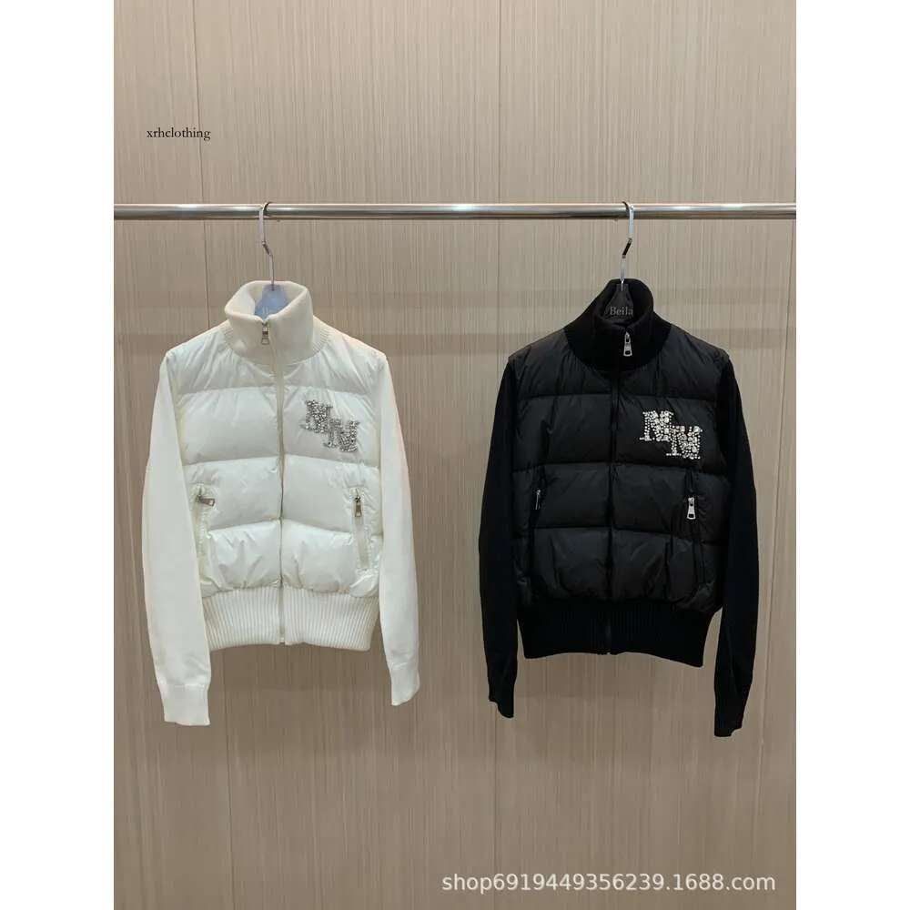 miui miui puffer jacket 23 Autumn/winter New Stand Up Neck Zipper Design, Leisure and Intellectual Positioning, Water Diamond Embroidered Letter Decoration Down Coat