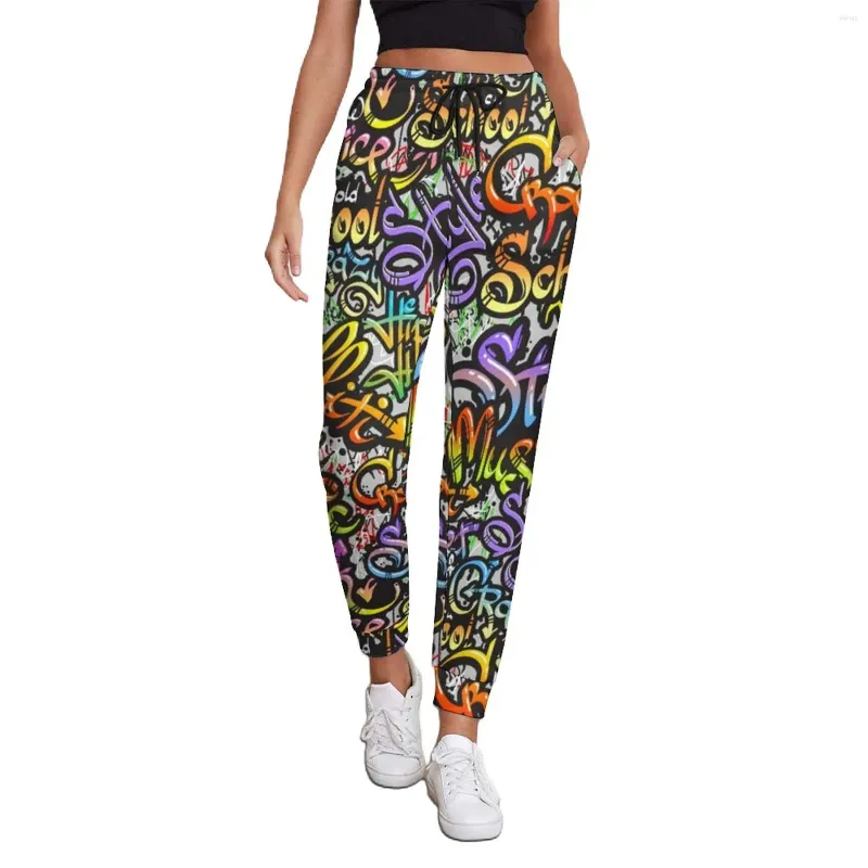 Pantaloni da donna Word Graffiti Street Art Baggy Letter Print Pantaloni sportivi estetici Primavera Donna Pantaloni oversize Kawaii Regalo di compleanno