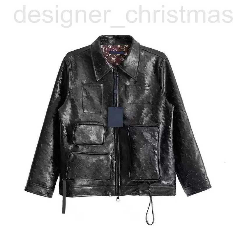 Designer Men's Leather Faux Men and Women Leather Coat Jacket Motorcykel präglade präglingsverktyg Multi-pocket Par M L XL 7FM2