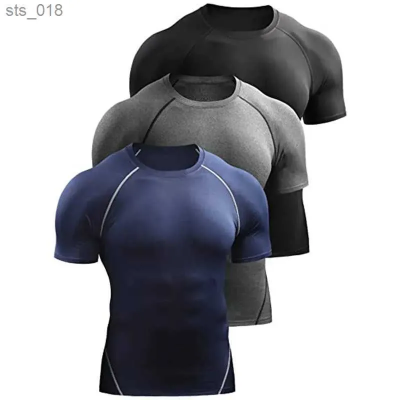 Vêtements de jogging 2023 T-shirt de compression hommes vêtements de sport d'été T-shirt de course élastique à séchage rapide hauts de sport T-shirt d'entraînement de gymnastique athlétique MenH24119
